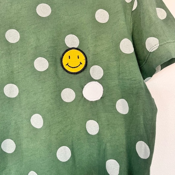 The Animals Observatory Fun Green Polka Dot Kids Shirt with Smiley Patch - Picture 2 of 9